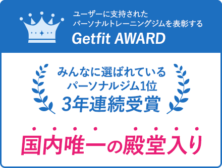 みんなに選ばれているパーソナルジム1位3年連続受賞