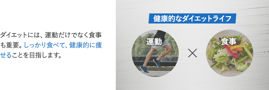 ダイエットには、運動だけでなく食事も重要。しっかり食べて、健康的に痩せることを目指します。